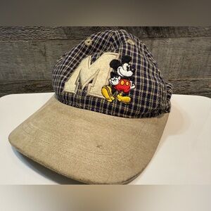 Vintage 90’s plaid MICKEY MOUSE Disney BIG M Embroidered Hat Dad hat plaid